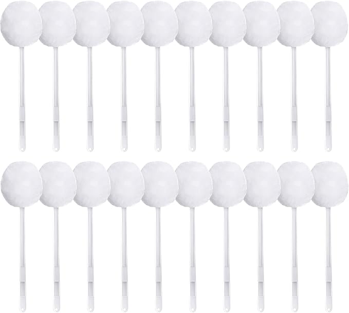 Eaasty 20 Pack Toilet Bowl Brush with Long Plastic Handle Disposable White Soft Swab Toilet Bowl Cleaners Mop with Silk Cotton Brush for Bathroom, 11 x 4.3 Inch