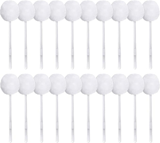 Eaasty 20 Pack Toilet Bowl Brush with Long Plastic Handle Disposable White Soft Swab Toilet Bowl Cleaners Mop with Silk Cotton Brush for Bathroom, 11 x 4.3 Inch