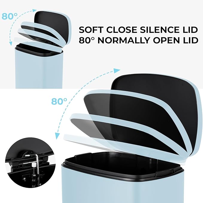 8 Gal Kitchen Trash Can, 30L Recycling or Garbage Bin, Brushed Stainless Steel Waste Basket, Soft&Quiet Close Dustbin, with Step-On Pedal, Removable Inner Bucket, for Home, Office, Living Room