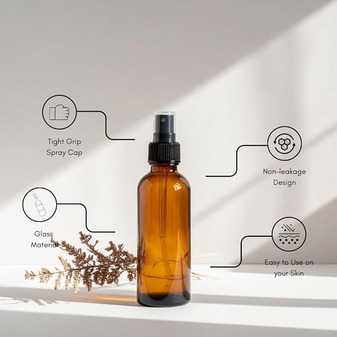 2 Oz Pack of 2 Glass Spray Bottles-Use to Store for Essential Oils, Perfumes,Face Mist, Fragrances, Water Size, Amber Glass Spray