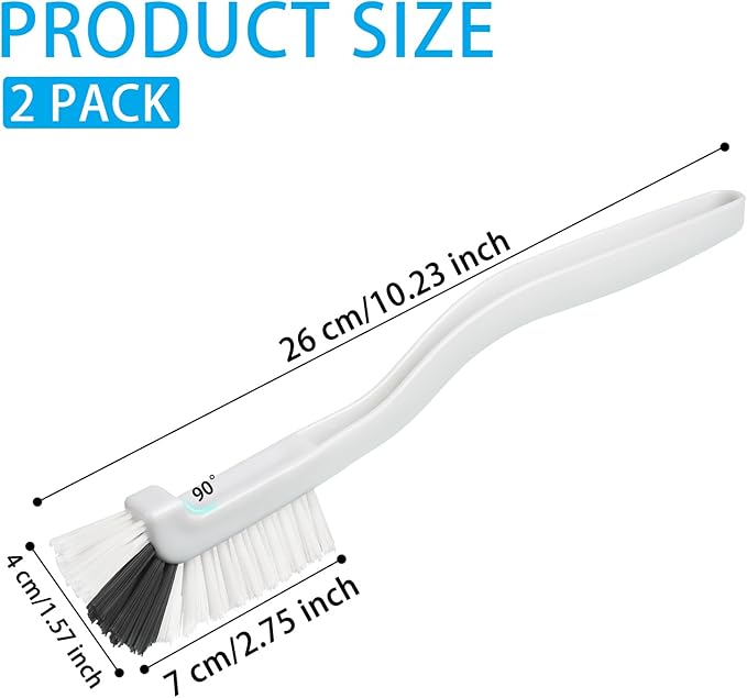 GTOTd Kitchen Right Angle Scrub Grout Small Cleaning Brush（2 Pack）Best Kitchen Gadgets Gifts Stuff for Bottle Bathroom Brushes Household Pot Pan Dishwasher Edge Corners Deep Brush with Stiff Bristles