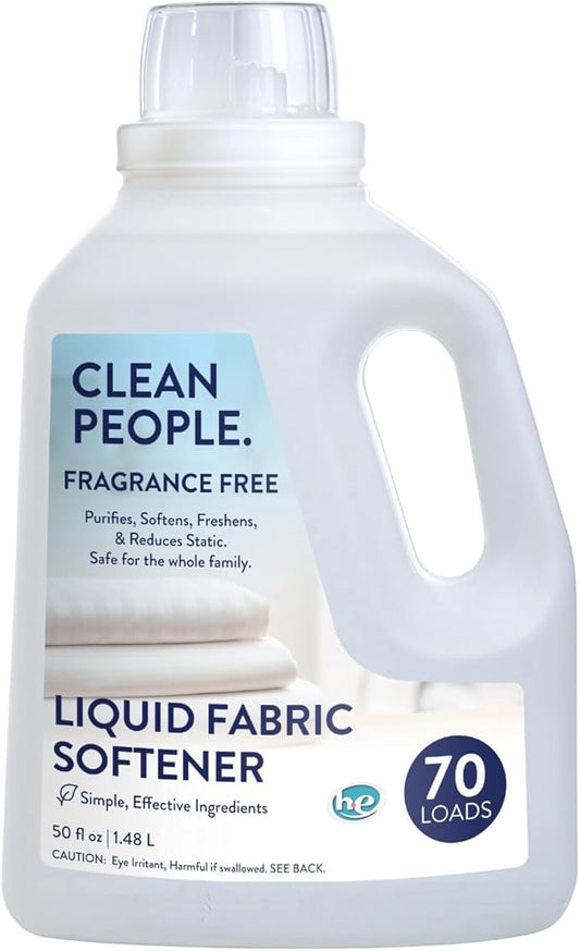 The Clean People Liquid Fabric Softener - Softens & Removes Static Cling - Vegan (50 Fl Oz, Fragrance Free)