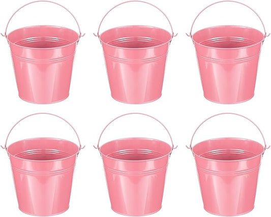 PATIKIL 5.9"x5.1" Small Metal Buckets with Handle, 6 Pcs Mini Galvanized Bucket Colorful Easter Buckets for Crafts Party Favors Decoration, Pink