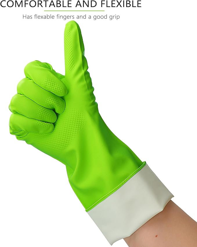 3 Pairs Rubber Cleaning Gloves Latex Free Dishwashing Gloves - 13" Reusable Nitrile Gloves Medium, Green+Pink+Orange