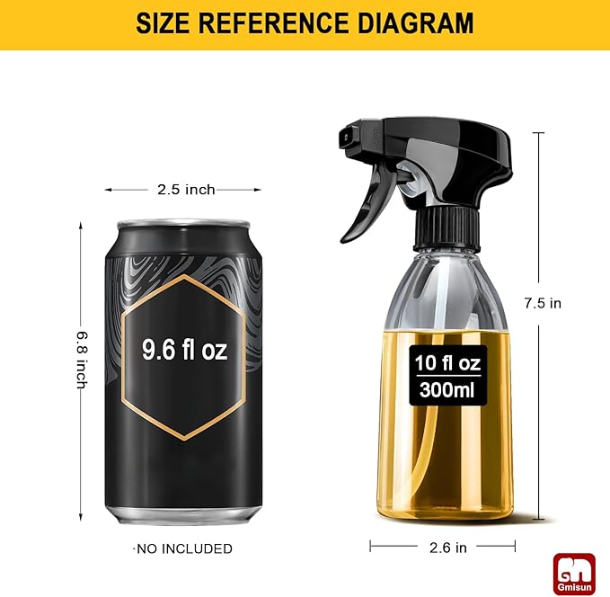GMISUN Oil Sprayer for Cooking, 2 Pack Olive Oil Spray Bottle, 10 fl oz Food-Grade Plastic Oil Spritzer Mister, Refillable Oil Dispenser Bottle for Salad, BBQ, Grilling, Kitchen Baking, Roasting