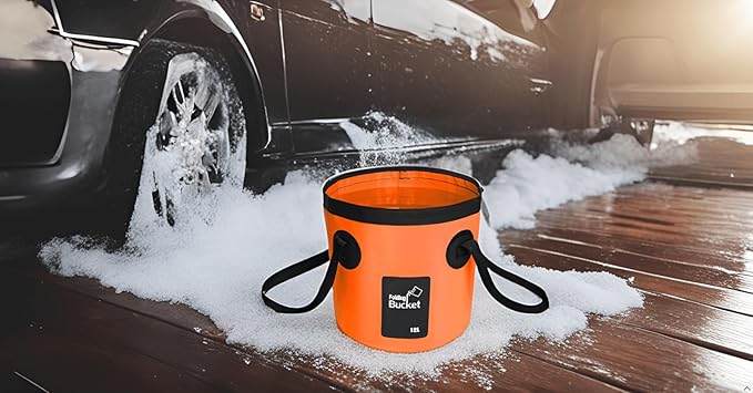 BANCHELLE Collapsible Bucket Water Container Portable Folding Camp Wash Basin for Outdoor Traveling Hiking Fishing Car Washing Gardening Camping (Orange, 12L)