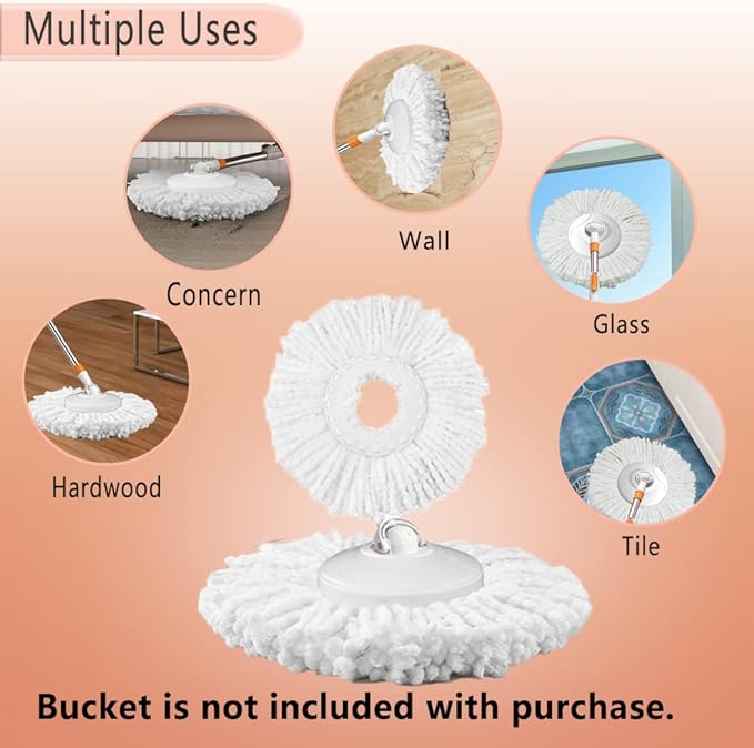 Spin Mop Refills Replacement 360° Microfiber Spin Mop and Bucket Head Round Shape Standard Size Easy Cleaning Spin Mop Systems 6-Pack White
