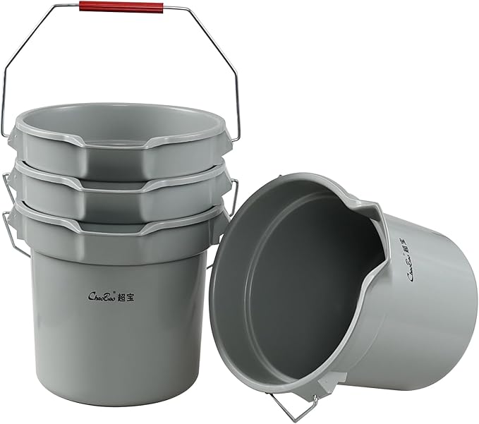 Morcte 3.5 Gallon Heavy Duty Plastic Cleaning Bucket Pail with Portable Handle, 4 Pack Commercial Round Utility Cleaning Pail, Gray
