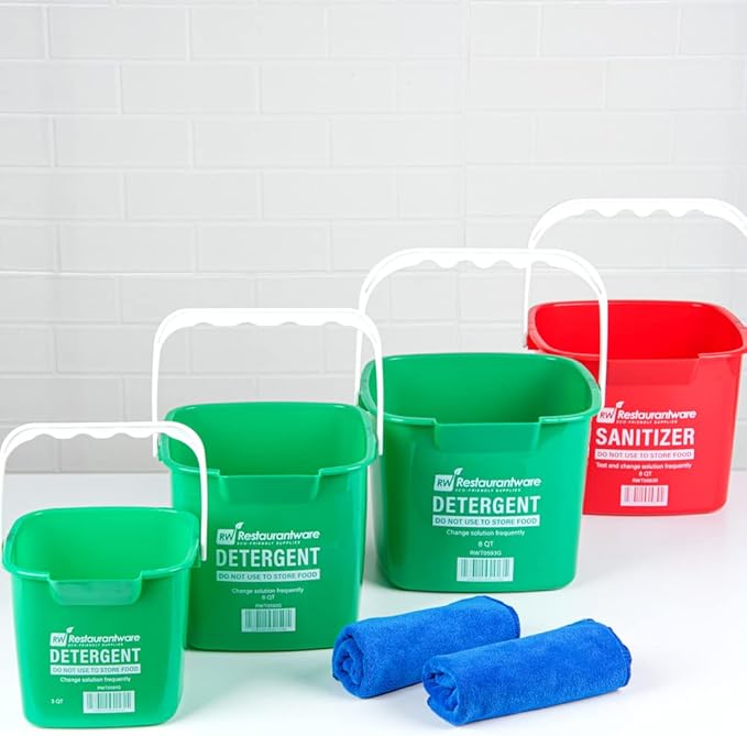 Restaurantware RW Clean 3 Quart Cleaning Buckets 10 Detergent Square Buckets - With Measurements Built-In Spout And Handle Green Plastic Utility Buckets For Home Or Commercial Use
