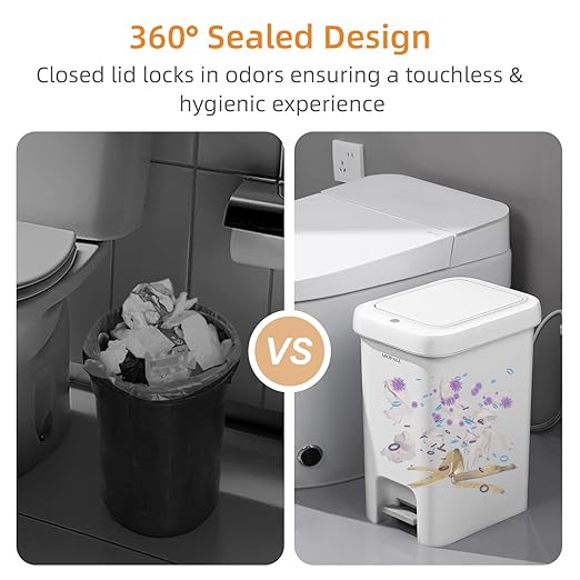 MOPALL Bathroom Trash Can with Lid Soft Close, 16.5L/4.4Gal Slim Trash Can with Pop-Up Lid & Step On Foot Pedal, Garbage Can Waste Bin Trash Bin Wastebasket for Home Kitchen Garage Apartment Office RV