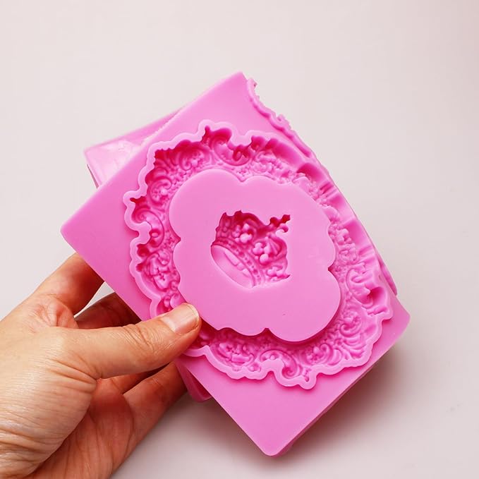 Baroque Mirror Frame Silicone Fondant Molds European Vintage Crown Cake Decoration Molds for Anniversary Weddings Bridal Shower Chocolate Candy Sugar Gum Paste Butter Resin Cookies Polymer Clay