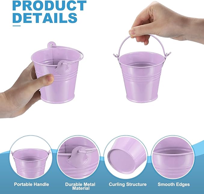 PATIKIL 2.7"x2.3" Small Metal Buckets with Handle, 12 Pcs Mini Bucket Colorful Easter Buckets for Crafts Party Favors Decoration, Green/Yellow/Orange/Blue/Light Purple/Dark Purple