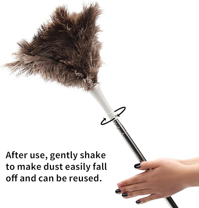 Ostrich Feather Duster Pole 28 to 72 Inch,Extendable Feather Duster Used for Home Cleaning Ceilings Furniture Fans