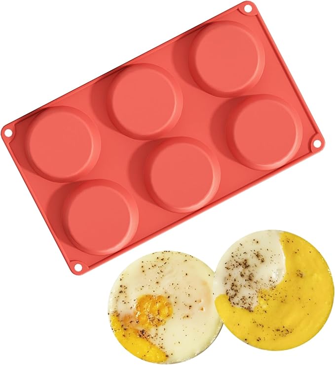 Silicone Egg Chocolate Molds 2 Packs Muffin Top Pans for Baking 3" Round Egg Bites Hamburger Corn Bread Mousse