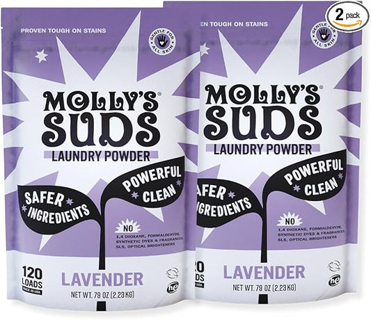 Molly's Suds Original Laundry Detergent Powder | Clean Laundry Detergent Powder for Sensitive Skin | Simple, Effective Ingredients, Stain Fighting | 240 Loads (Lavender)