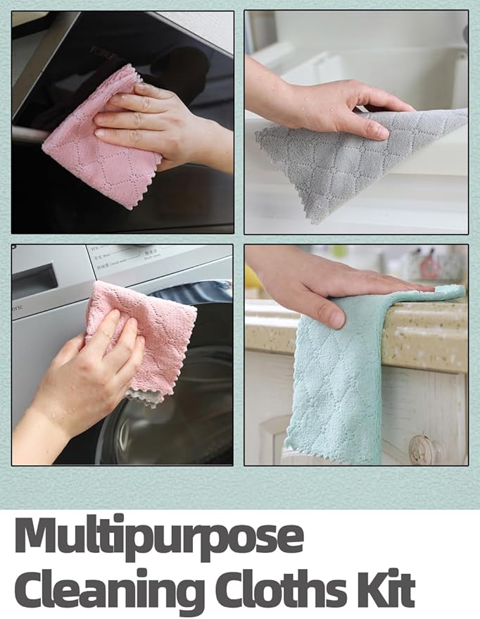 24PCS Kitchen Dishcloth, Microfiber Washcloth, Soft Cleaning Cloths, Coral Fleece/Lint Free/Absorbent/Quick Dry/Nonstick Oil Rags, Reusable Washable Tea Towel, 6''x10''(Purple)