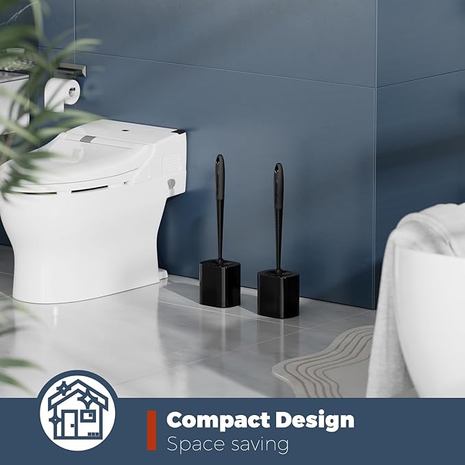 Toilet Brush, 2 Pack Toilet Brush and Holder Set Bathroom Accessories, Toilet Bowl Brush and Holder for Bathroom, Black