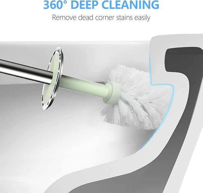 SetSail Toilet Brush, Compact Size Toilet Bowl Brush and Holder Toilet Brushes for Bathroom with Stainless Steel Handle Toilet Cleaner Brush with Durable Scrubbing Bristles, Splash-Proof, Green