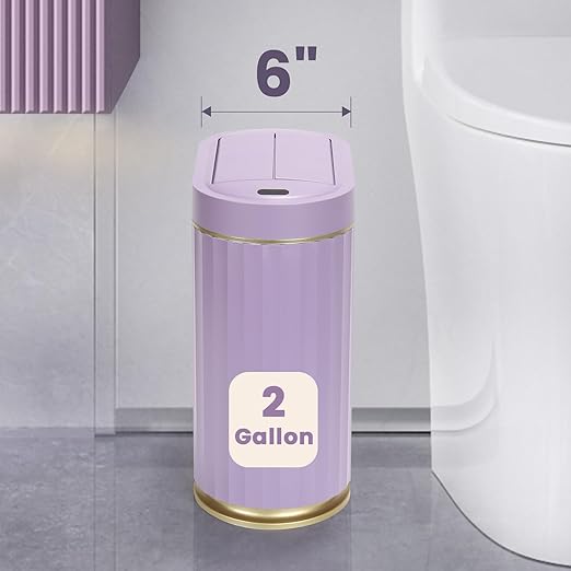 ELPHECO Bathroom Trash Can with Lid Butterfly, Motion Sensor Trash Can Bathroom Decor Automatic Garbage Can Wastebasket Bathroom Accessories, Kitchen, Living Room, Office, Purple Gold
