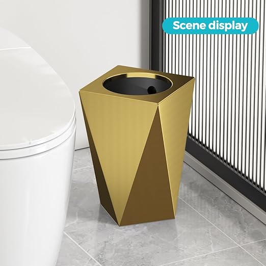 2.64 Gallon Metal Trash Can, Creative Diamond-Shaped Garbage Can, Simple High-Grade Waste Basket, for Home Bathroom Office. (10L Gold Diamond)