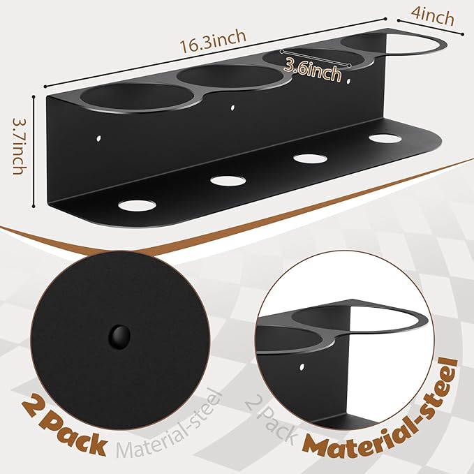 Therwen 2 Pcs 4 Holes All Purpose Steel Spray Bottle Holder Heavy Duty Can Holder Rack Organizer Easy Install Wall Mount Paint Spray Bottle Organizer Storage Rack for Garage Home Workspace(Black)