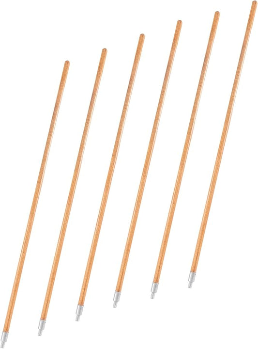 Matthew Cleaning Commercial 60inch Screw On Mop Handle for Floor Cleaning Heavy Duty Mop Head Replacement Holder Industrial Grade Lacquered-Wood Handle with Threaded Metal Tip - 6 Pack