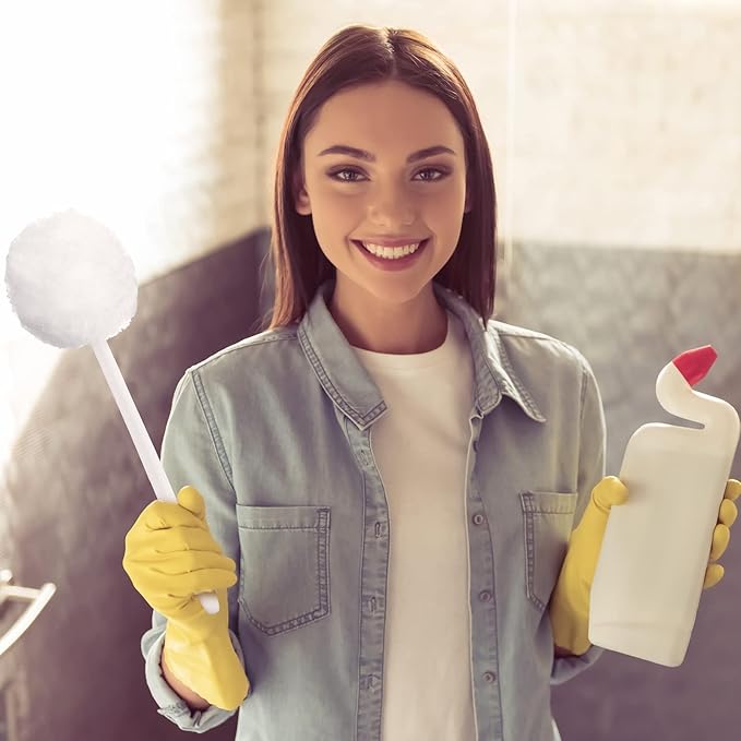 Eaasty 20 Pack Toilet Bowl Brush with Long Plastic Handle Disposable White Soft Swab Toilet Bowl Cleaners Mop with Silk Cotton Brush for Bathroom, 11 x 4.3 Inch