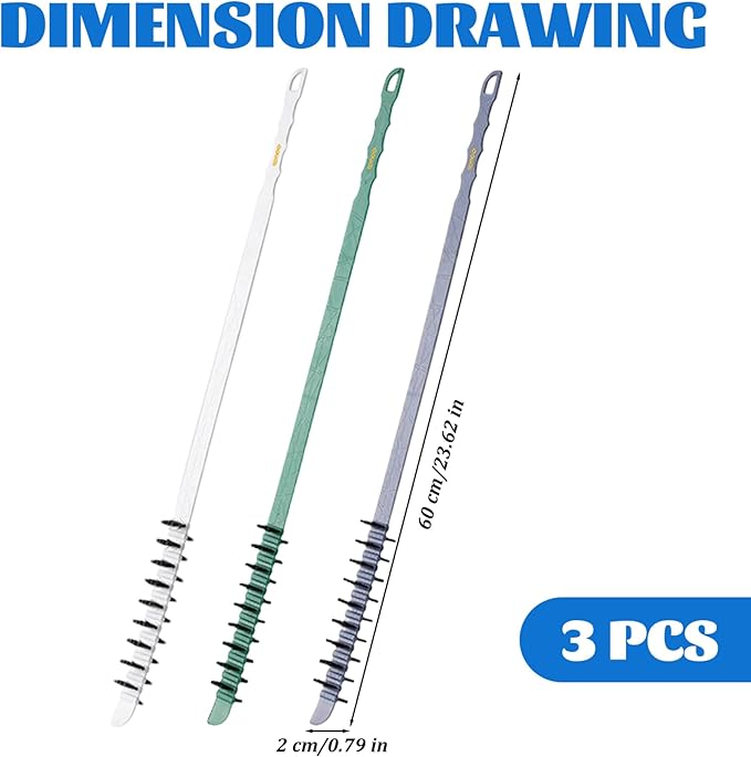 3Pcs Washing Machine Cleaning Brush, Flexible Nylon Bristles Laundry Brush, 0.8x23.6in Effective Reusable Cleaning Tool for Washing Machine Drums Wash Cleaner Front Load Washer Cleaner