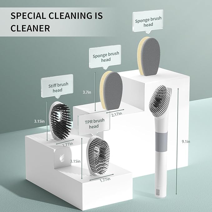 Dish Brush with Soap Dispenser, Dish Wand, Dish Sponge Set - Multi-Use Kitchen Sponges & Scrub Brush for Cleaning Dishes, Kitchen Dish Brush with Handle,4 Replacement Brush Heads