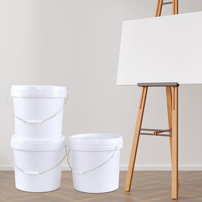 4-Pack 15 Liters White Food Grade Storage Buckets, Plastic Paint Pails with Lids