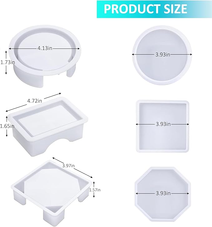 18 Pcs Coaster Resin Molds Silicone, Coaster Molds with Round Square Octagon Shape Holder Molds for Epoxy Resin, DIY Art Craft Cup Mats