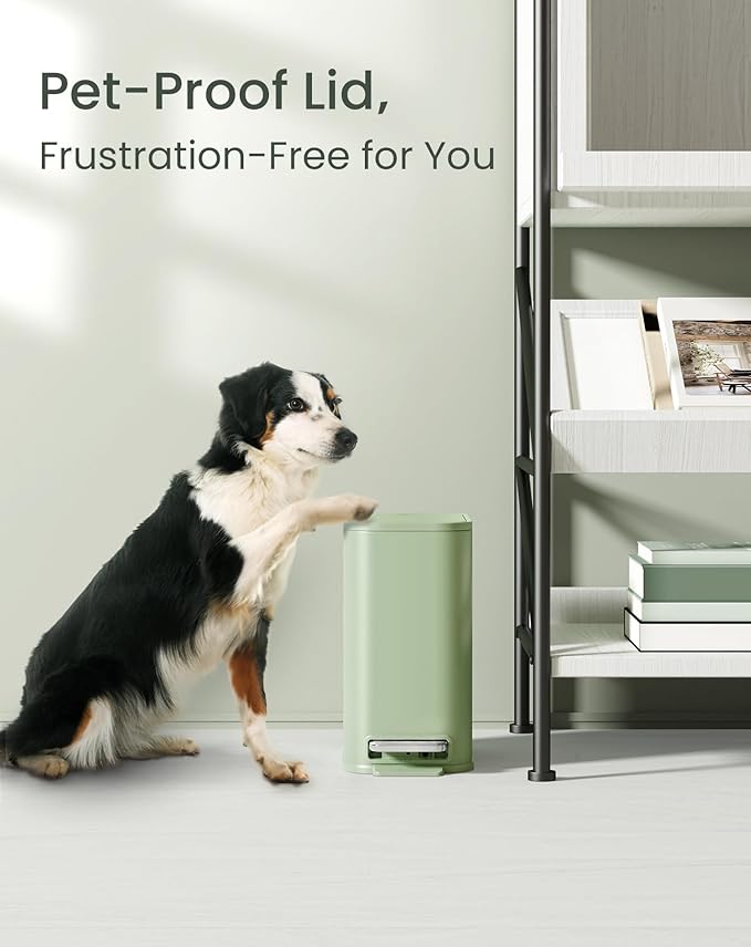 Cesun Small Bathroom Trash Can with Lid Soft Close, Step Pedal, 5 Liter / 1.3 Gallon Stainless Steel Garbage Can with Removable Inner Bucket, Waste Basket for Bathroom, Bedroom (Green)