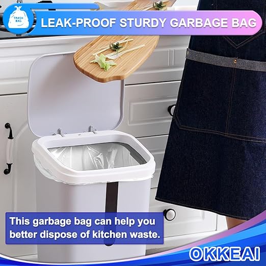 OKKEAI 3 Gallon Small Trash Bags 120 Counts White Garbage Bags Small Bathroom Trash Can Bags 10L Wastebasket Liners for Home Office Kitchen,White fit 10L -15 Can