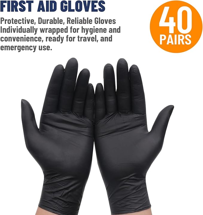 Nitrile Disposable Gloves 5mil, Latex Free, Powder Free, 40 Pairs Individually Wrapped (80 Gloves), Strong Protective Gloves for Food Prep, Cleaning, Industrial, Salon, Household, Travel, Medium