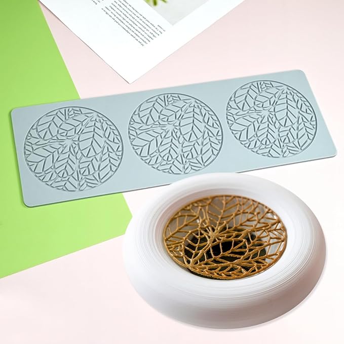 TUKE Silicone Tuile Mold Ring Leaf Molds Silicone Fondant Tuile Molds Leaves Hollow 3D Chocolate Candy Lace Silicone Molds for Baking, Sugar Craft Dessert Cupcake (Leaf H_13x4.52x0.12inch)