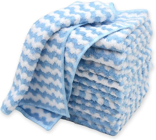 12PACK Soft Dish Cloths, Microfiber Cleaning Cloths: All-Purpose Washing/Lint Free/Absorbent/Quick Dry Reusable Washable Towels for Kitchen/Bathroom/Car/Glass, 10''x10'' (Blue)