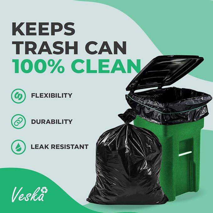Veska 65 Gallon Trash Bags Heavy Duty | 120 Count | 64 Gallon Trash Bags for Toter - Large Garbage Bag 70 Gallon