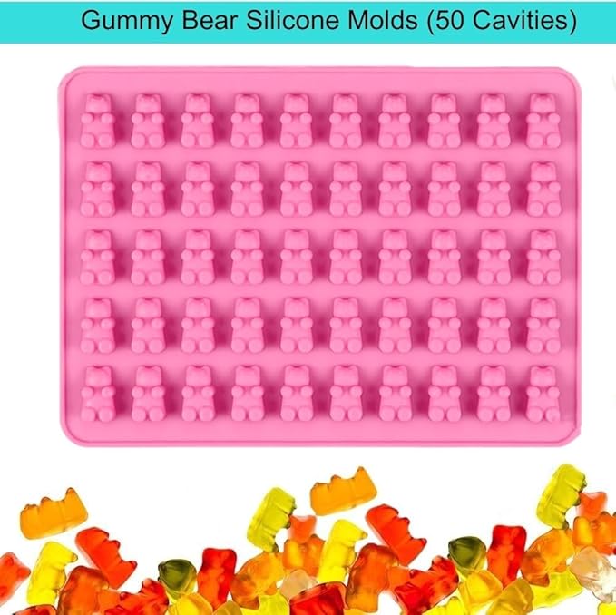 2 Piece Gummy Bear Silicone Molds, Non-Stick Chocolate Candy Mold with 2 Droppers Food Grade (Pink)