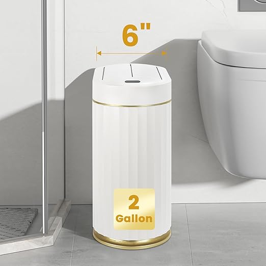 ELPHECO Bathroom Trash Can with Lid Butterfly, Motion Sensor Trash Can Bathroom Decor Automatic Garbage Can Wastebasket Bathroom Accessories, Kitchen, Living Room, Office, White Gold