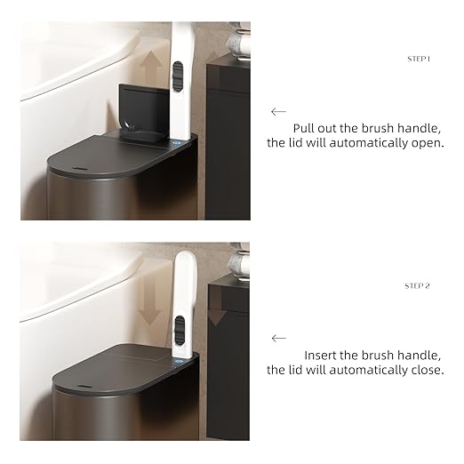 Bathroom Trash Can with Lid - Motion Sensor Smart Garbage Bin with Toilet Brush, 2 Gallon / 7L Small Automatic Trash Can, Odor-Control for Bathroom (Grey)