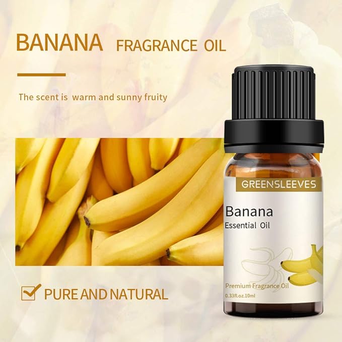 GREENSLEEVES Banana Essential Oil, 10ml Pure Plant-Based Fragrance Oil for Aromatherapy, Essential Oils for Diffuser, Air Freshener, Massage, Bath Bomb, Scented Candle Soap Making