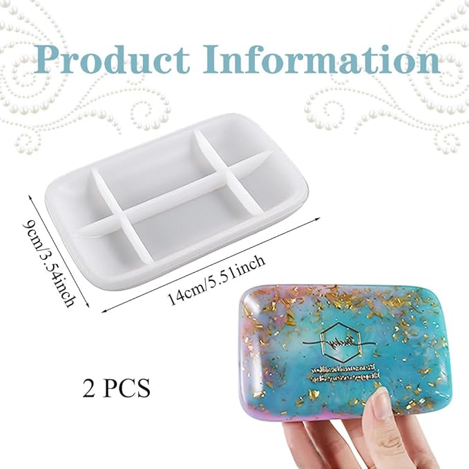 Resin Tray Mold, 2 Pcs Jewelry Rectangle Tray Molds for Epoxy Resin Casting Fruit Snack Tray Candles Holder Soap Dish Office Home Decoration Supplies