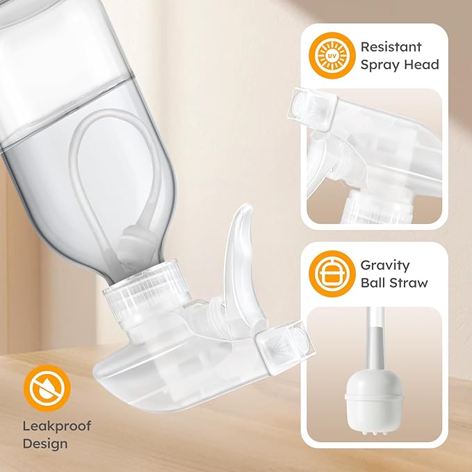 Tecohouse Glass Spray Bottles 8oz, 2 Pack 360° Glass Spray Bottle for Cleaning Upside Down Mister Squirt Bottle with Adjustable Nozzle for Hair, Plants, Pet Clear White Nozzles