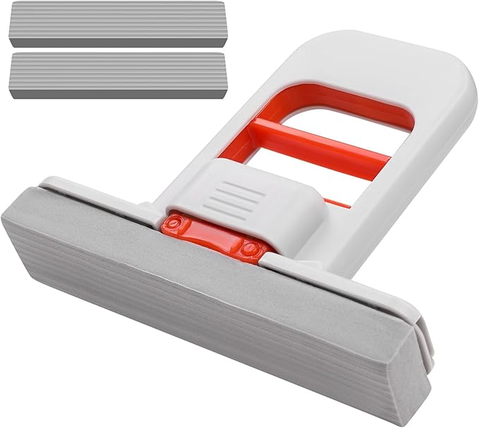 Sponge Mop - Self Squeezing Mini Mop for Small Spaces, Foldable Desktop Hand Mop for Kitchen Counter, Sink & Tight Spots - Wet/Dry Cleaning Power（1 Handle + 2 sponges）