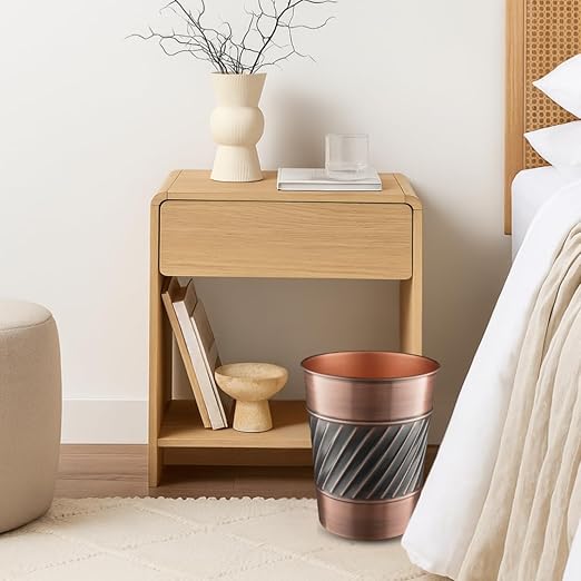 Monarch Abode Metal Wastebasket Trash Can, Handcrafted, Wave Embossed, Bathroom Decor, Antique Copper Finish