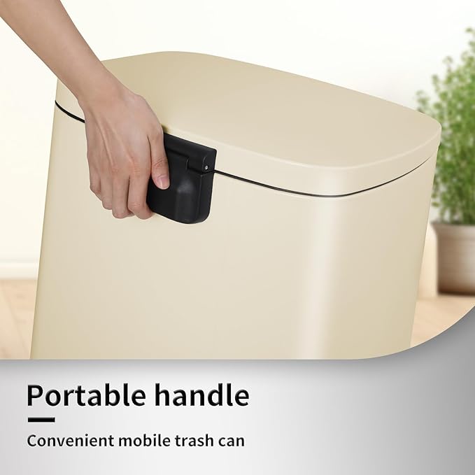 13.2+1.3 Gallon Trash Can Combo Set, Stainless Steel Garbage Bin with Pedal, Removable Inner Waste Bucket, Anti-Fingerprint, Soft-Close Locking Lid Dustbin for Kitchen, Bathroom, Office