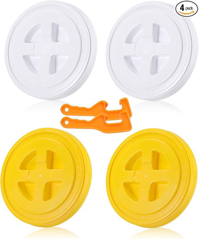 4 Pieces 5 Gallon Bucket Lid with Bucket Lid Opener,Plastic Storage Bucket Leak-Proof Screw Seal Lids,Pet Food Storage Container Lid for Home Paint Storage Buckets