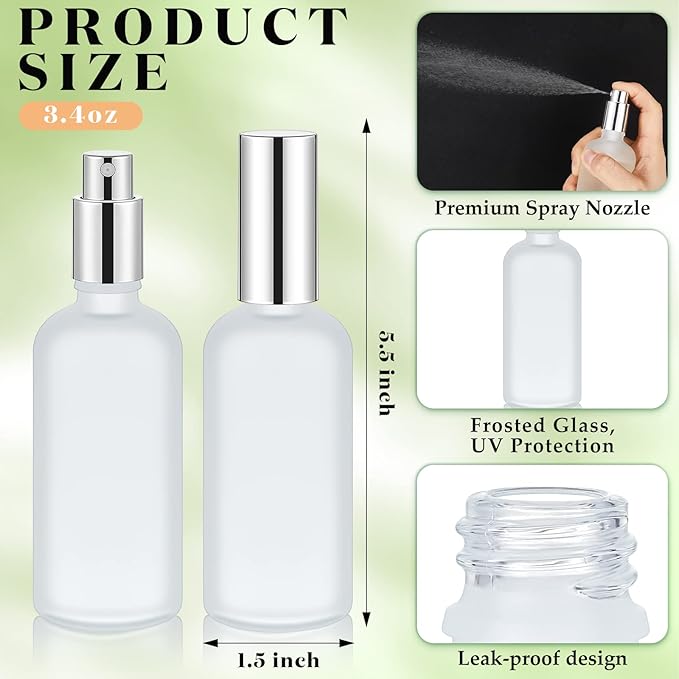 Tessco for you 20 Pcs 3.4 oz/100 ml Glass Spray Bottles Empty Perfume Atomizer Refillable Clear Decorative Empty Bottles with Fine Mist Sprayer Pump for Face Body Travel (Silver)