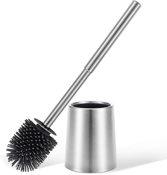 SUS304 Stainless Steel Toilet Brush and Holder Toilet Brush Bowl Cleaning Brush Double Layer Holder Long Brush Handle High Density Silicone Head