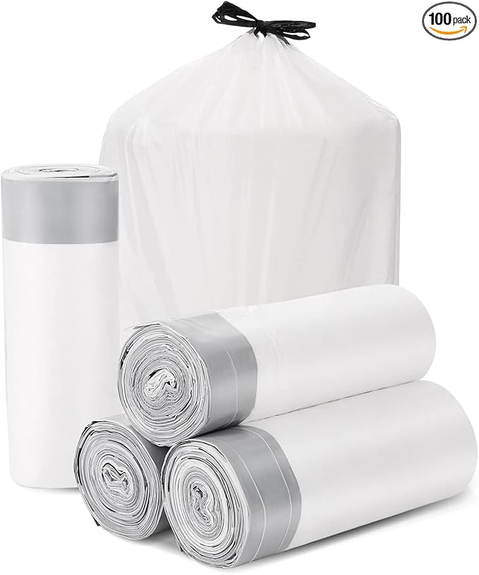 Trash Bags Drawstring Garbage Bags 8 Gallon Thickened Stretchy,Bathroom,Bedroom,Kitchen,Office and Living Room(100 Count)